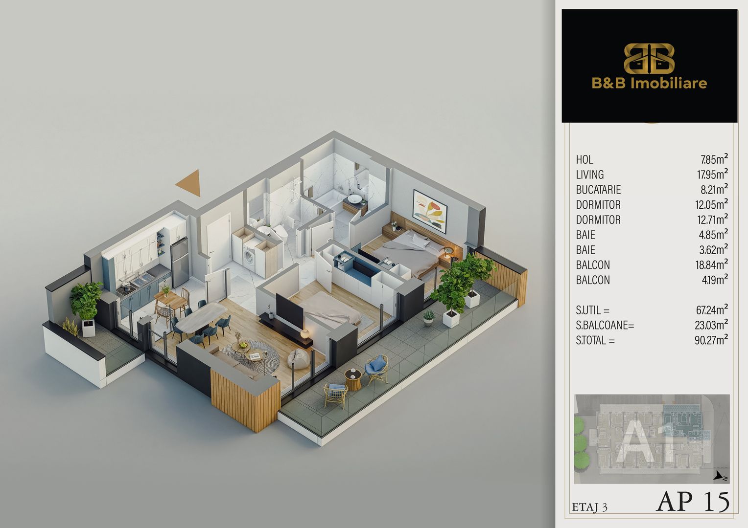 3 camere PREMIUM-Pallady -direct dezvoltator - Schiță 1