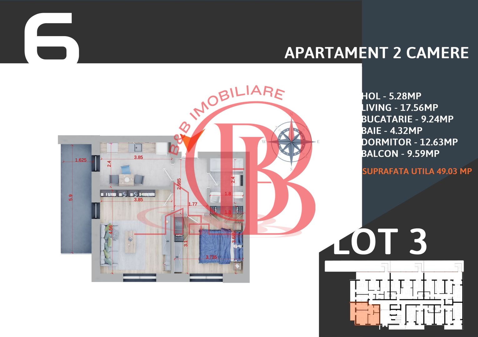 Apartament 2 camere Parcare inclusa Th. Pallady-Finalizat - Schiță 10