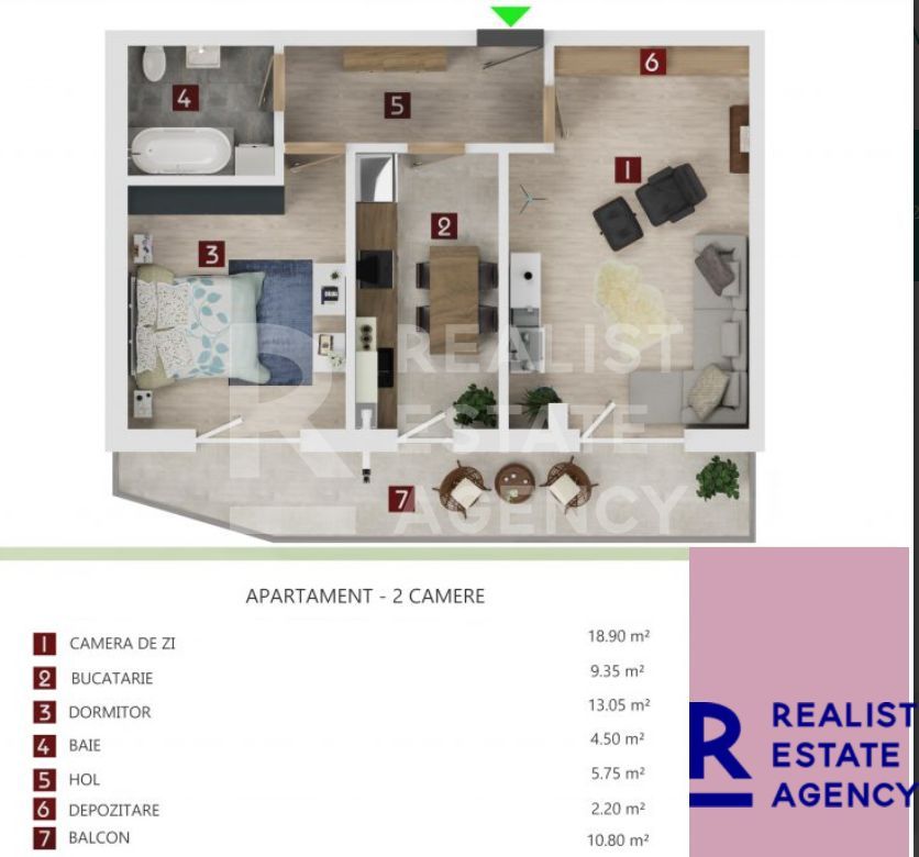 Apartament cu 2 camere de vânzare - Schiță 2