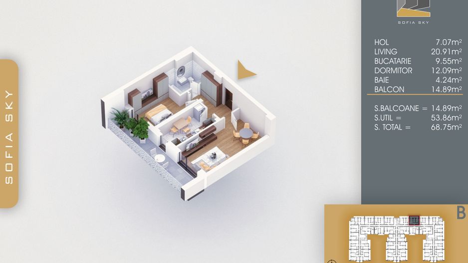 2 camere Sofia Sky la 7 min M Nicolae Teclu Theodor Pallady - Schiță 6