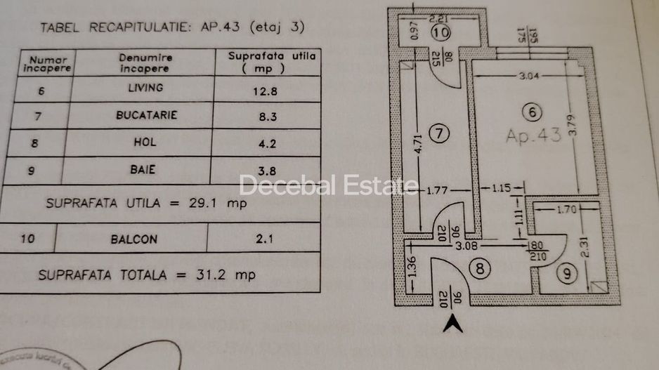 Gars. Nouă 31mp Et.3/4, Lift, Balcon, Încălzire Pardoseală, INVESTITIE - Schiță 15