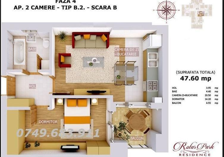 Ap 2 cam dec / studio 47,6 | Metrou Pacii | Etaj 1 |  Rotar Park 1 - Poză 13