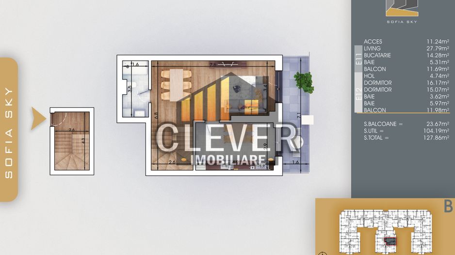 Apartament Dupex 3 camere, Comision 0%, Pallady -Metrou Teclu - Schiță 8