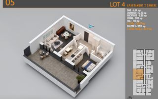 Apartament 2 camere cu Terasa Titan-Pallady-Metrou Teclu - Schiță 1