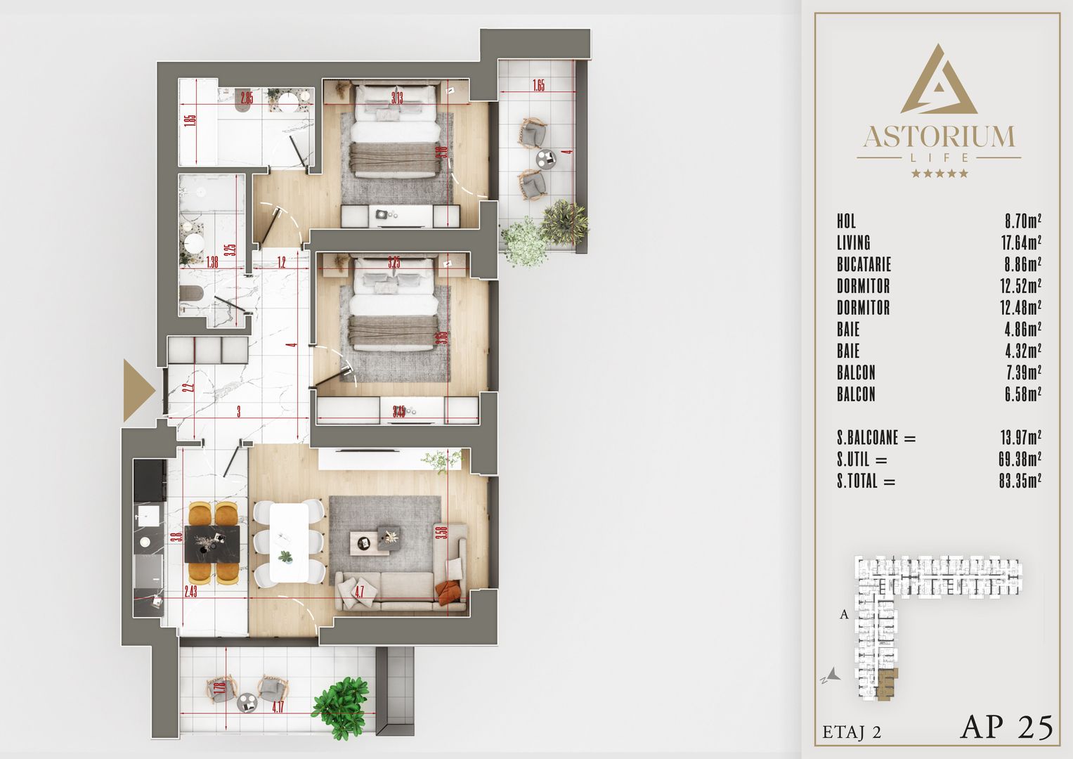 Titan Pallady Ap. 3 Camere Astorium exclusiv în blocul A, predare 2025 - Poză 4