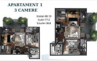 AP. 3CAM SPATIOS+CURTE IN BLOC P+3 / METROU N. TECLU-PALLADY! - Poză 6