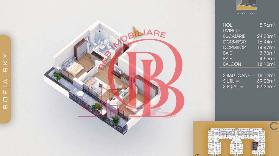 Apartament 3 camere cu 2 bai Finalizat 7 min Metrou Teclu - Schiță 3