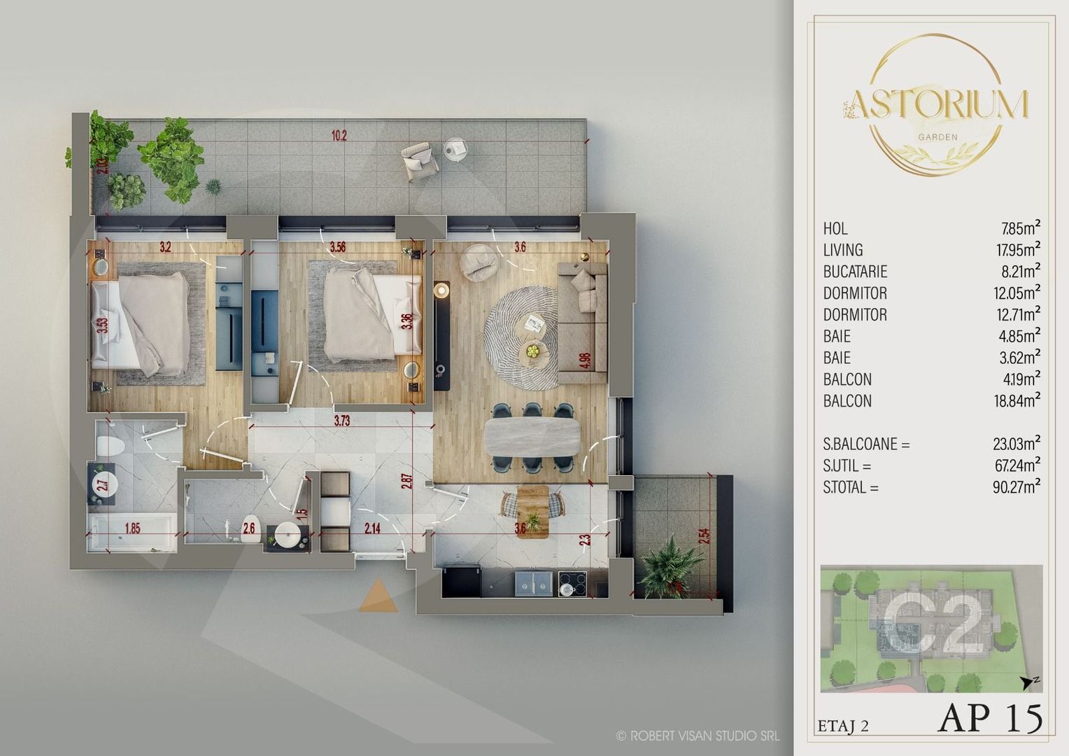 ASTORIUM GARDEN- COMPLEX PREMIUM FINALIZAT/ 3CAM.+LOC DE PARCARE! - Poză 2