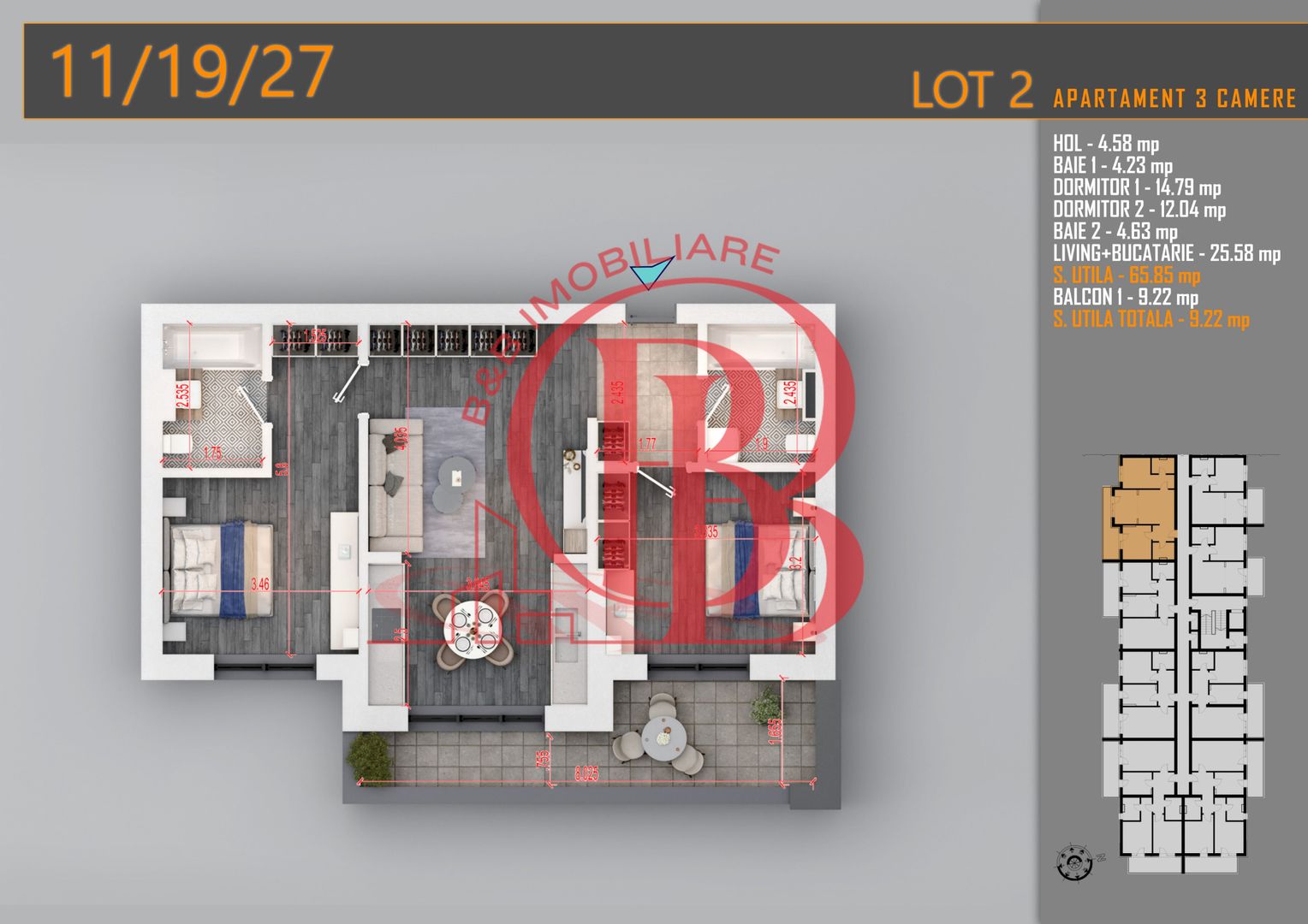Apartament 3 camere Titan Th. Pallady-Sector 3-Metrou Teclu - Schiță 2