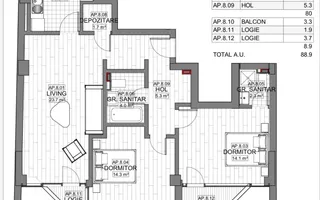 VANZARE APARTAMENT 3 CAMERE | LIZEANU | BLOC NOU | PARCARE | TERASA - Schiță 23