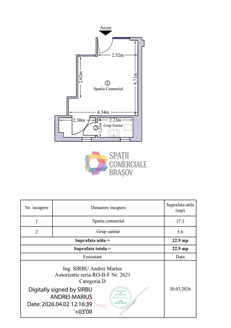 Spatiu comercial de vânzare Brasov - 23 mp # spatii-comerciale-brasov.ro - Schiță 3