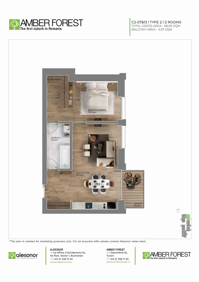 Apartament cu 2 camere mobilat in Amber Forest - Poză 14
