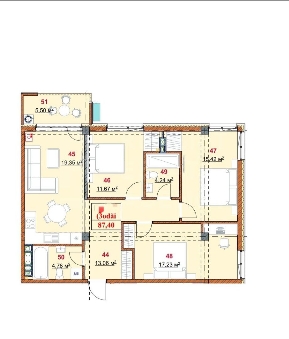 Vânzare apartament 3 camere, terasă, strada Grenoble, Botanica - Poză 2