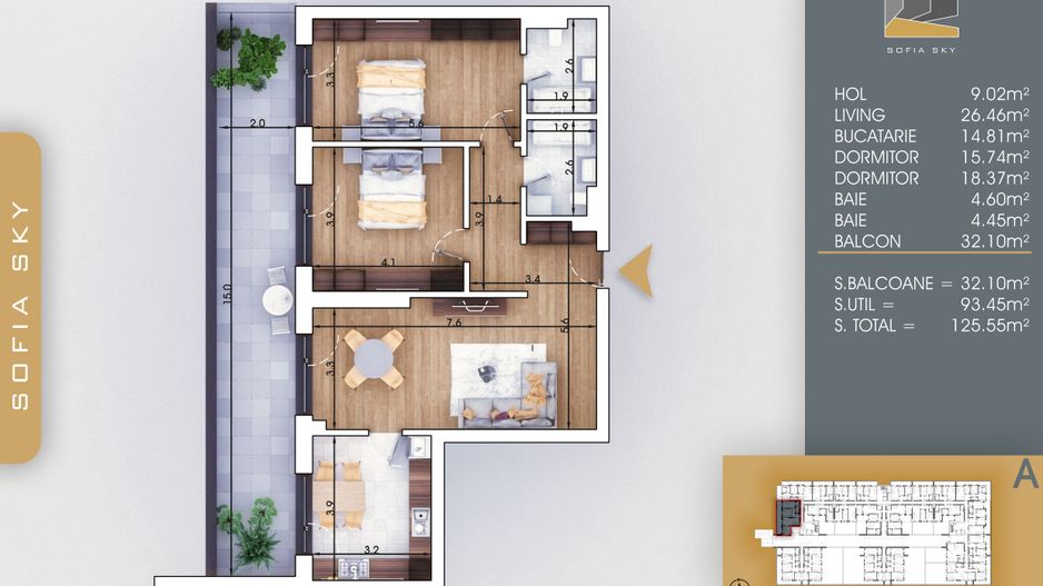 3 camere spatios cu terasa  Titan Pallady  7 min Metrou Nicolae Teclu - Schiță 2