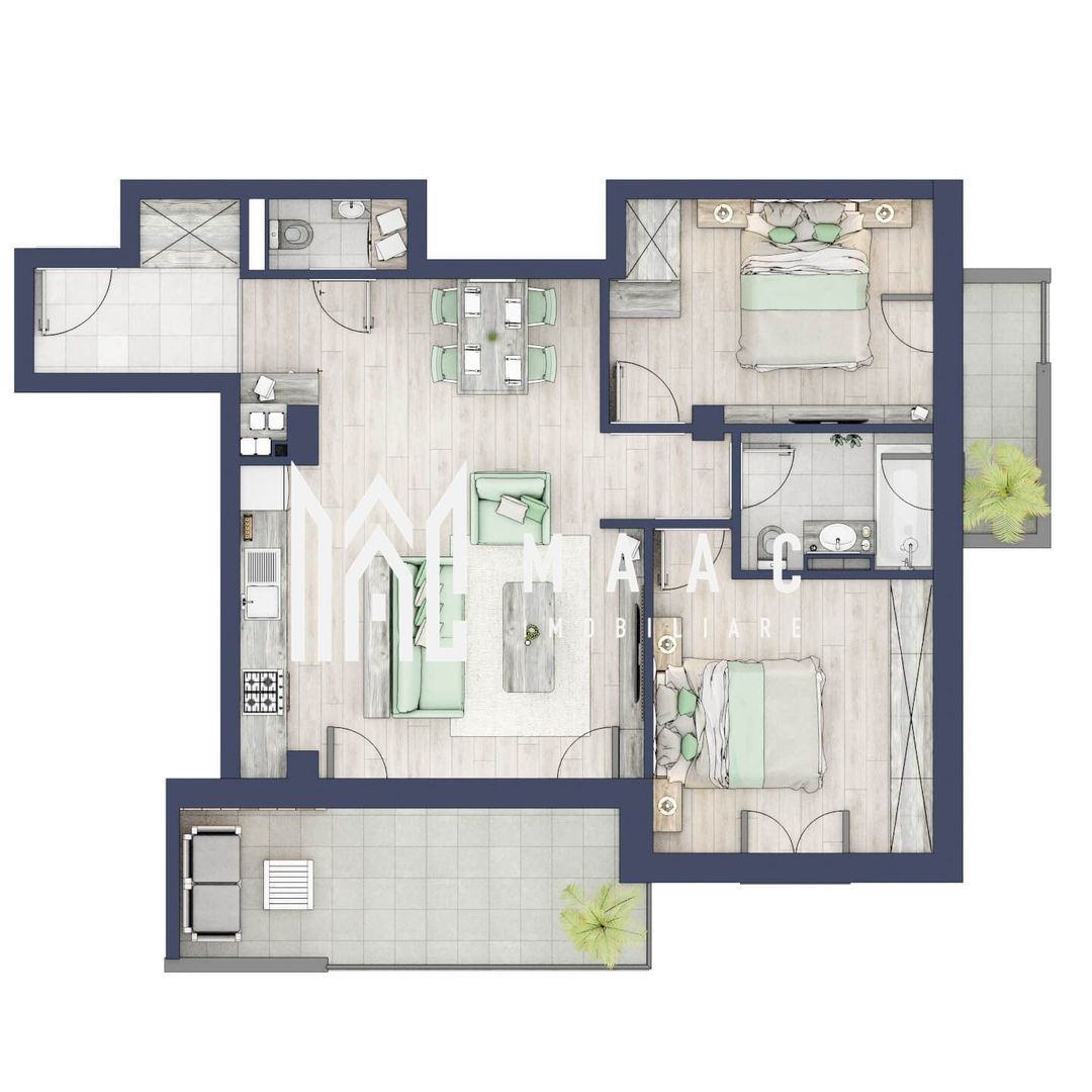 Apartament 3 camere | Balcoane 15.1 mp | Etaj 2 | Turnisor - Poză 1