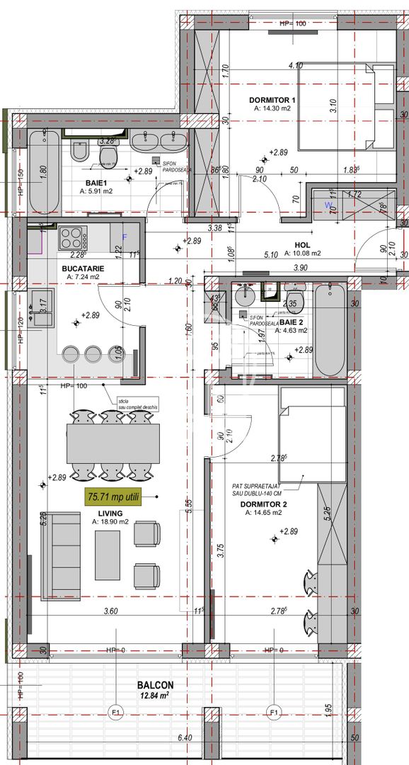 Apartament 3 camere decomandat, finisat la alb (NCL-Ra-3A-ap.1) - Poză 5