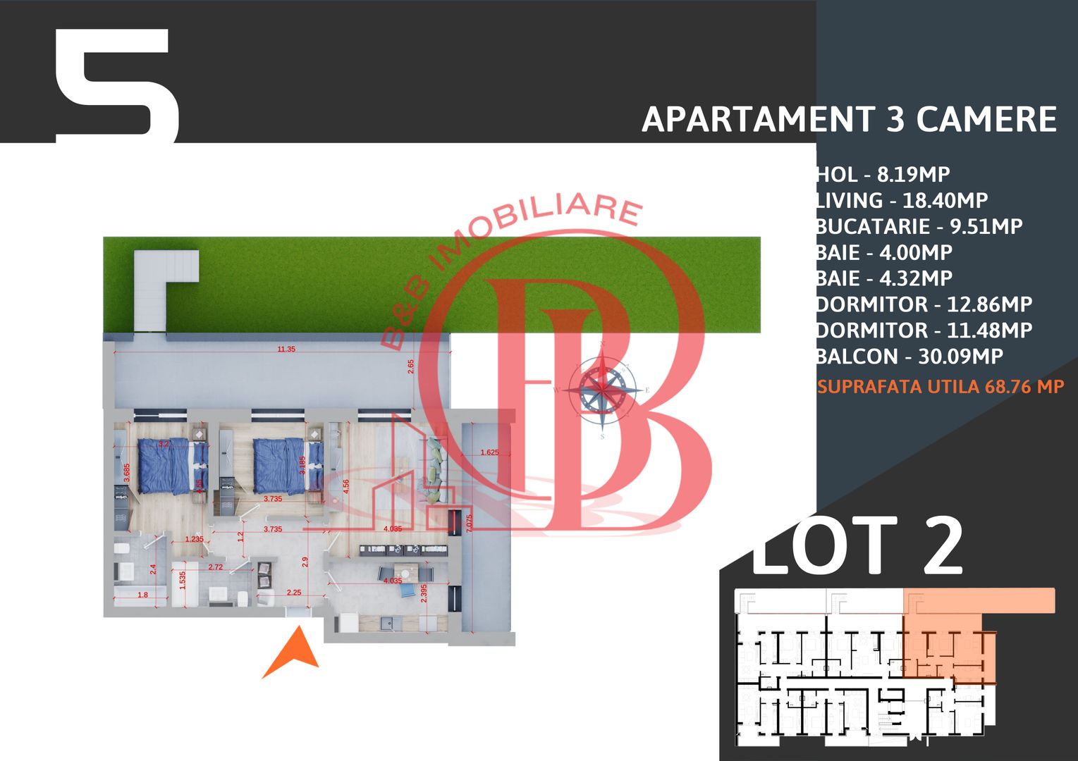3 camere  cu gradina -parcare inclusa -finalizat- tva inclus - Poză 6