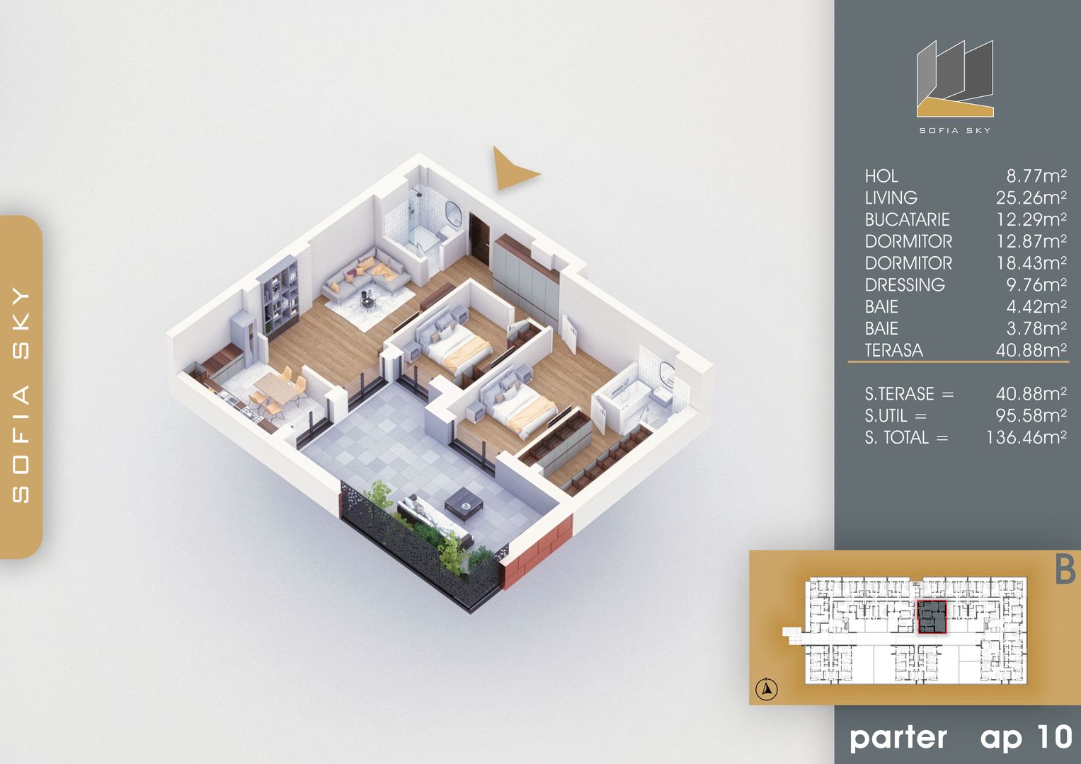 3 camere spatios cu terasa si dressing Titan Pallady  700 m Metrou Nicolae Teclu - Schiță 1