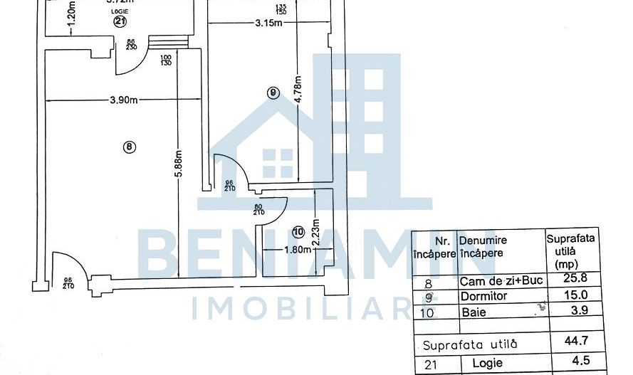 Doua camere Magnolia bloc nou parcare si curte privata -mobilat - Schiță 6