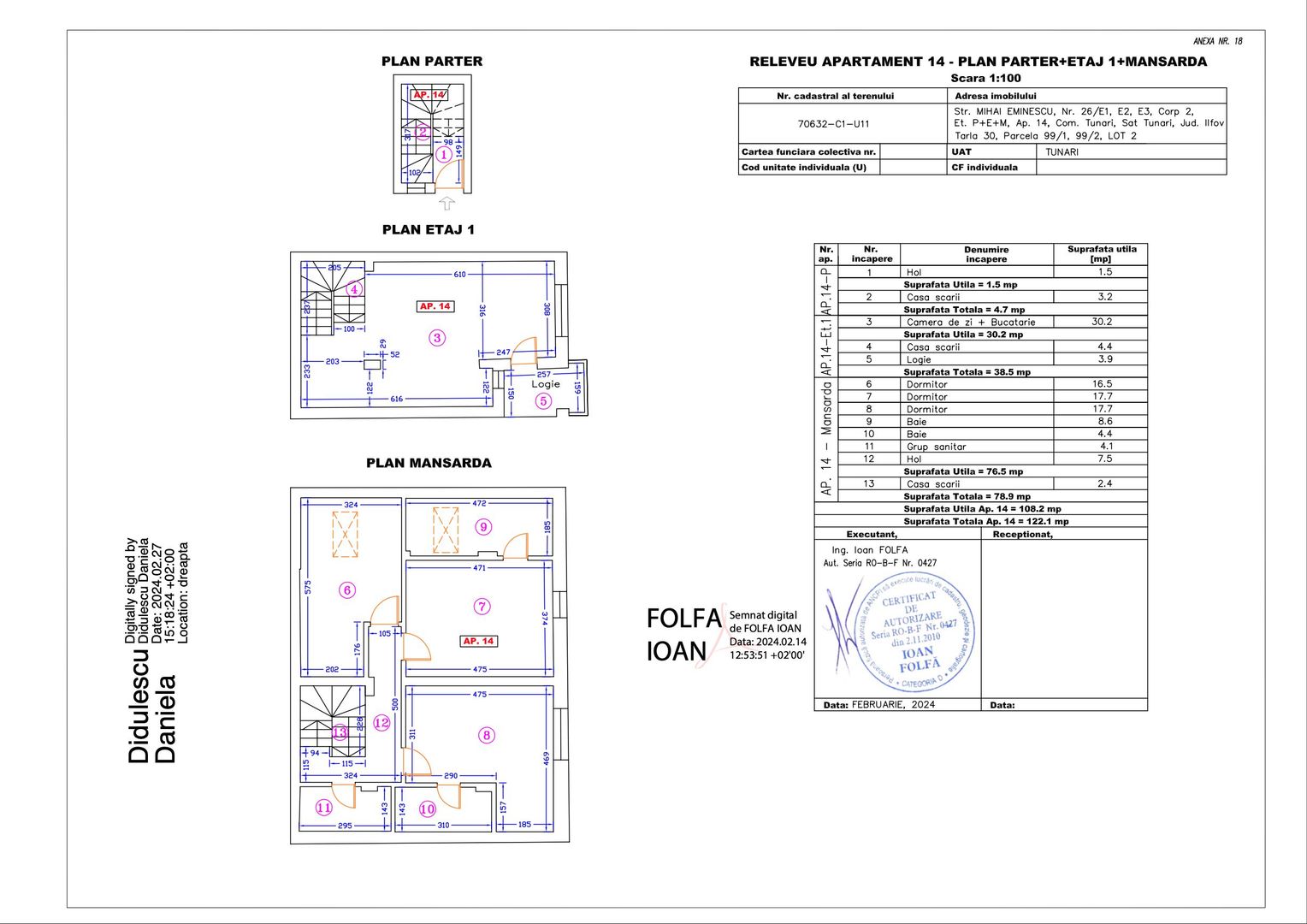 Apartament 14 – 5 camere – 108.2 mp – Parter + Etaj 1 + Mansardă - Poză 1