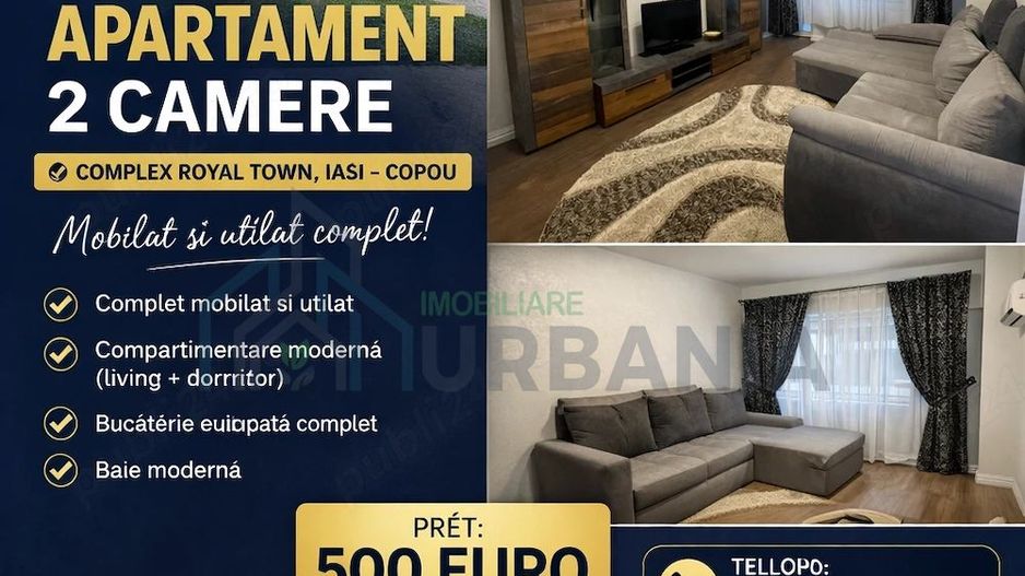Inchiriez apartament 2 camere Royal Town Copou - Poză 1