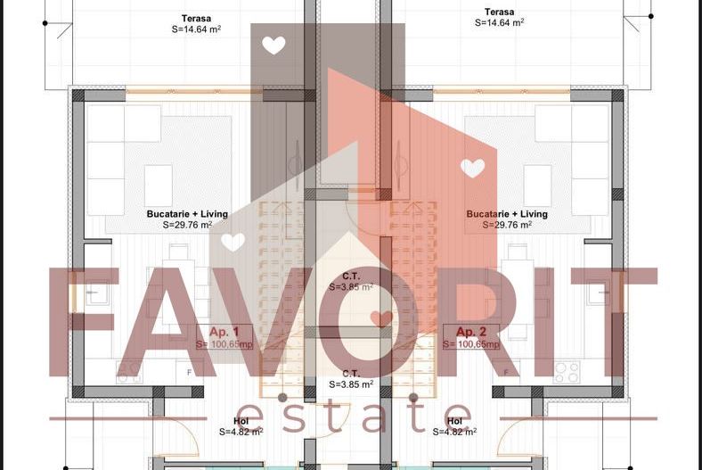 Duplex cu 4 camere de Vanzare. Mosnita Noua. Finisaje la alegere. - Poză 5