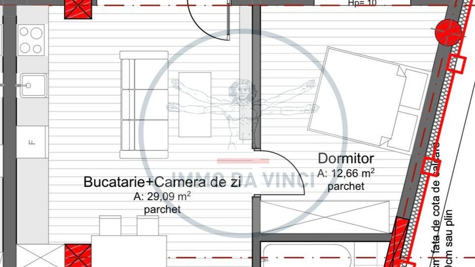 Apartament 47mp+6mp balcon Zona Marasti/Bulgaria/Kaufland Marasti - Schiță 3