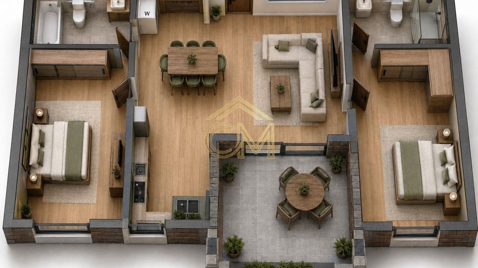Apartament 3 Camere- 66,5 MPU-Parter-Terasa-Parcare - Poză 1