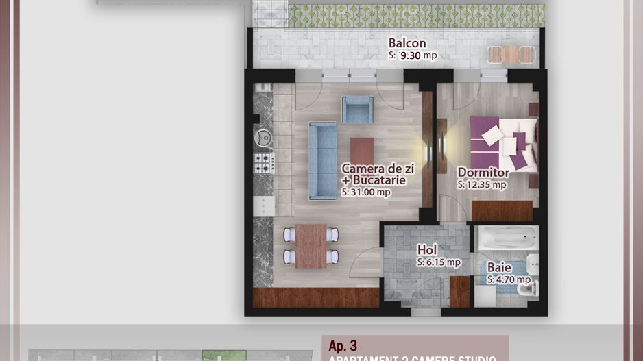 2 camere cu gradina -oferta lansare proiect Pallady - Schiță 1