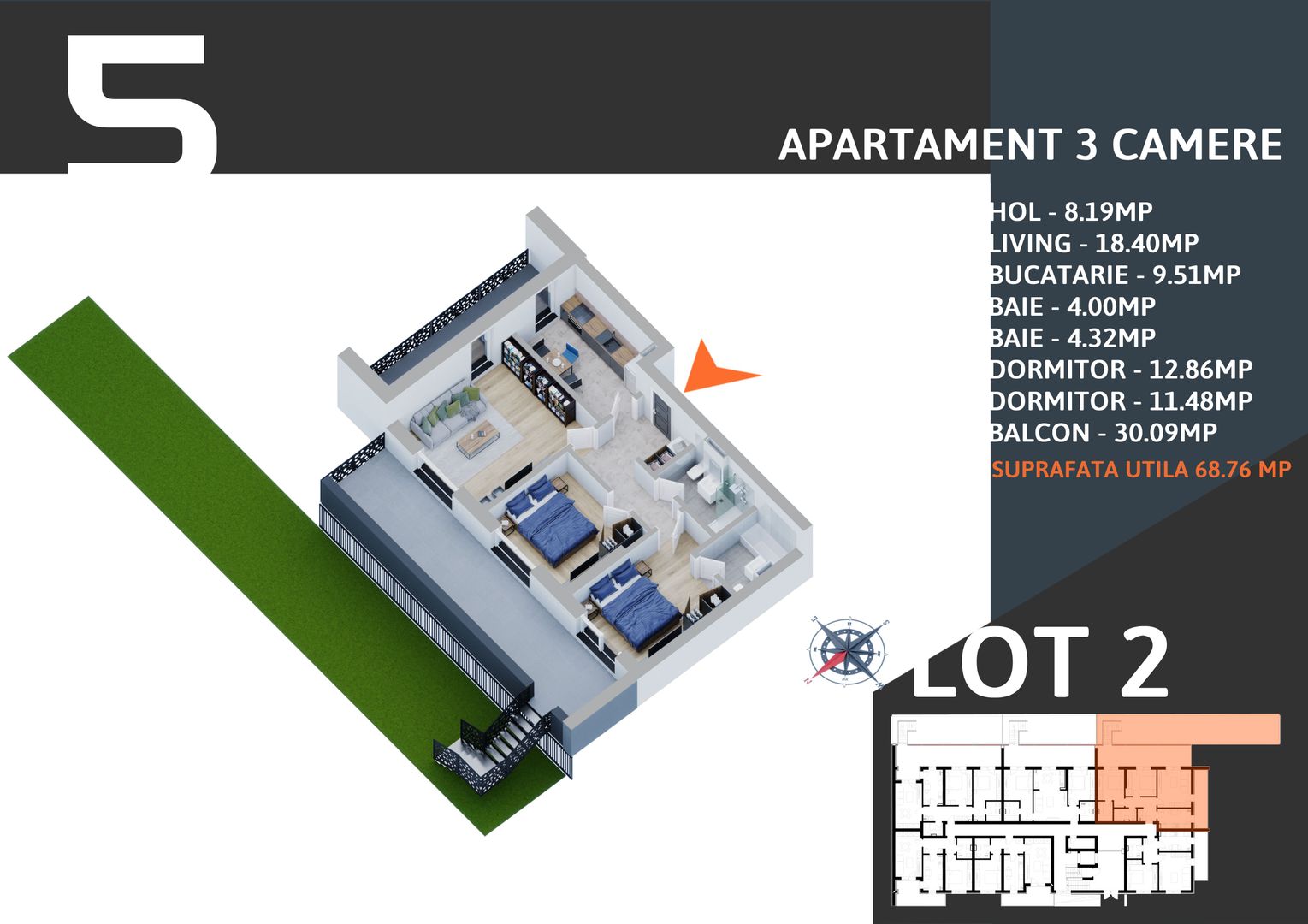 3 camere  cu gradina -parcare inclusa -finalizat - Schiță 5