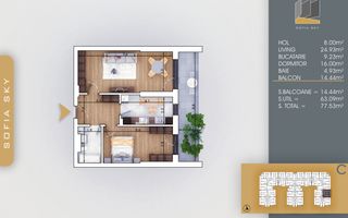 Apartament 2 camere spatios Titan Pallady  7 min Metrou Nicolae Teclu - Schiță 5
