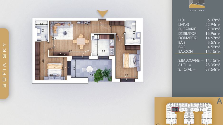 3 camere centarala apartament 2 bai la Metrou N. Teclu - Schiță 10