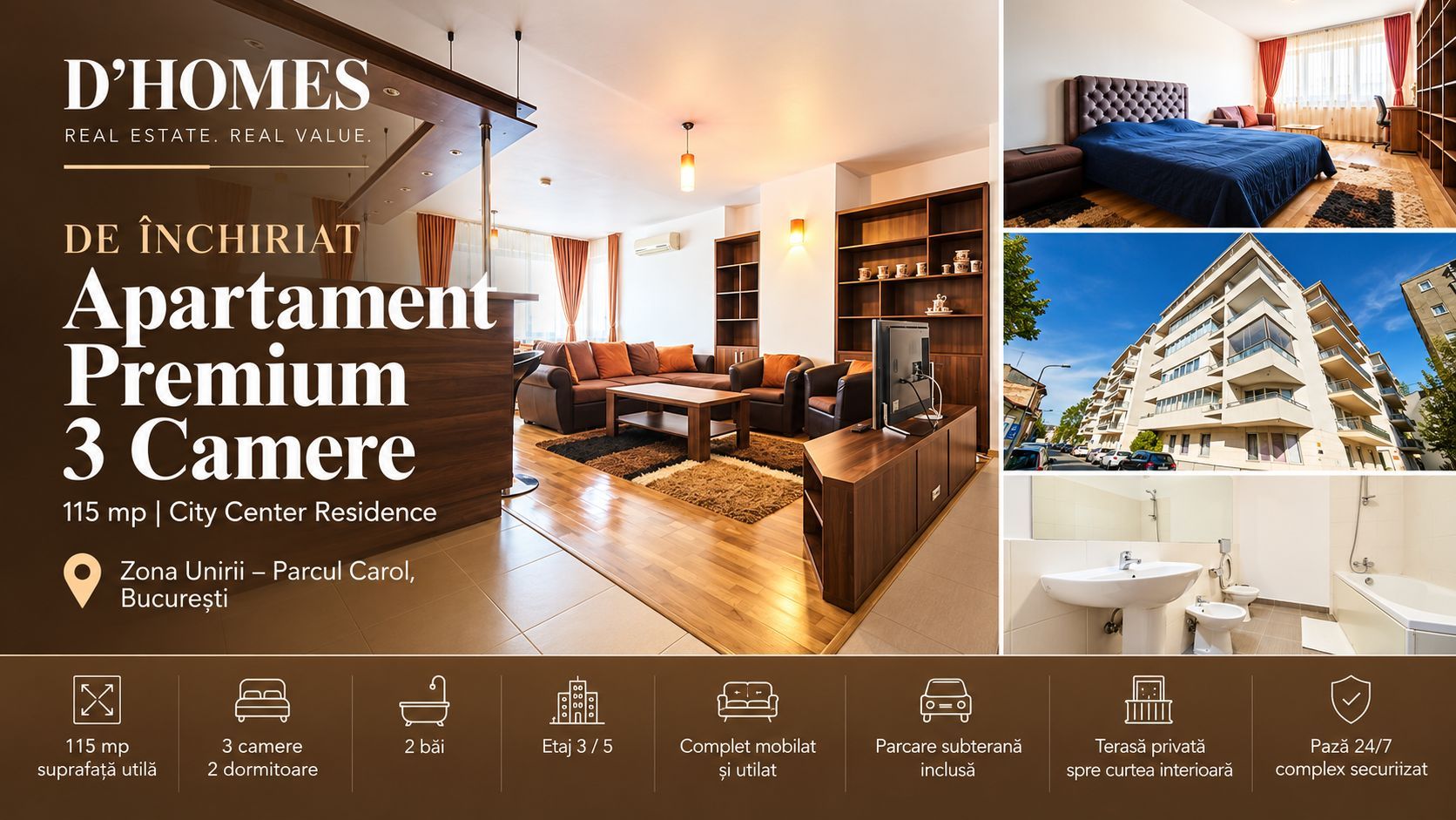 De Închiriat | Apartament Premium 3 Camere | 115 mp | Parcul Carol - Poză 1