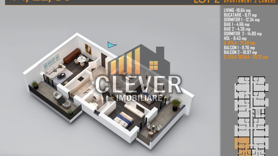 Apartament 3 Camere Decomandat, 2 balcoane, Comision 0%, Pallady - Poză 1