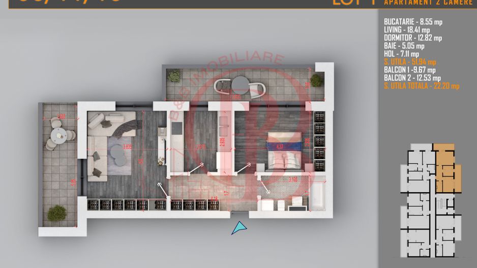 Apartament decomandat 2 camere -Titan Pallady Metrou Teclu - Schiță 1
