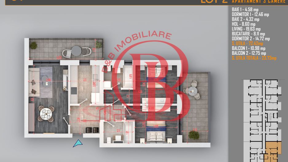 Apartament 3 camere Decomandat Titan Th. Pallady-Sector 3 - Schiță 6