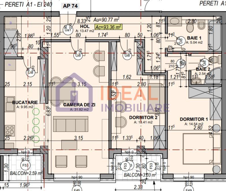 Apartament generos de 3 camere cu balcon,  91 mp utili, zona Turnisor - Schiță 11