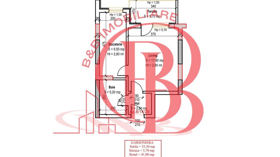 Garsoniera-Bucatarie inchisa-Metrou N. Teclu-Comision 0% - Schiță 3