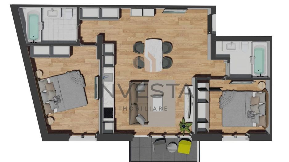 Apartament 3 camere, bloc nou, balcon, zona VIVO! - Schiță 8