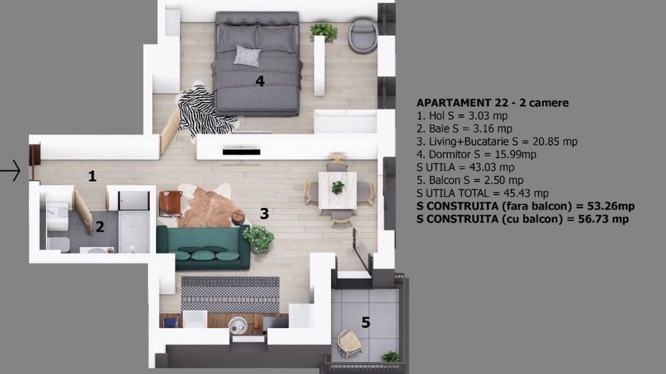 Apartament 2 camere Otopeni | bloc cu lift | 10 minute pe jos de centru - Schiță 9