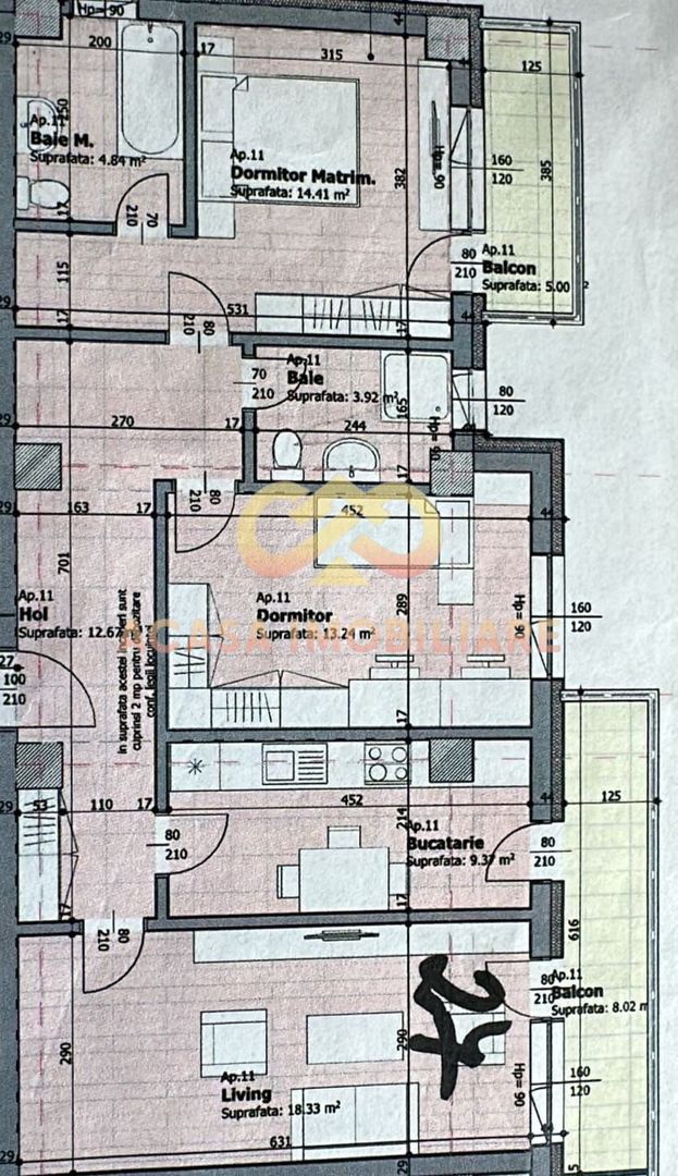 NOU  APARTAMEN 3 CAMERE DEC 2 BAI 84 MP TVA INCLUS - Poză 11