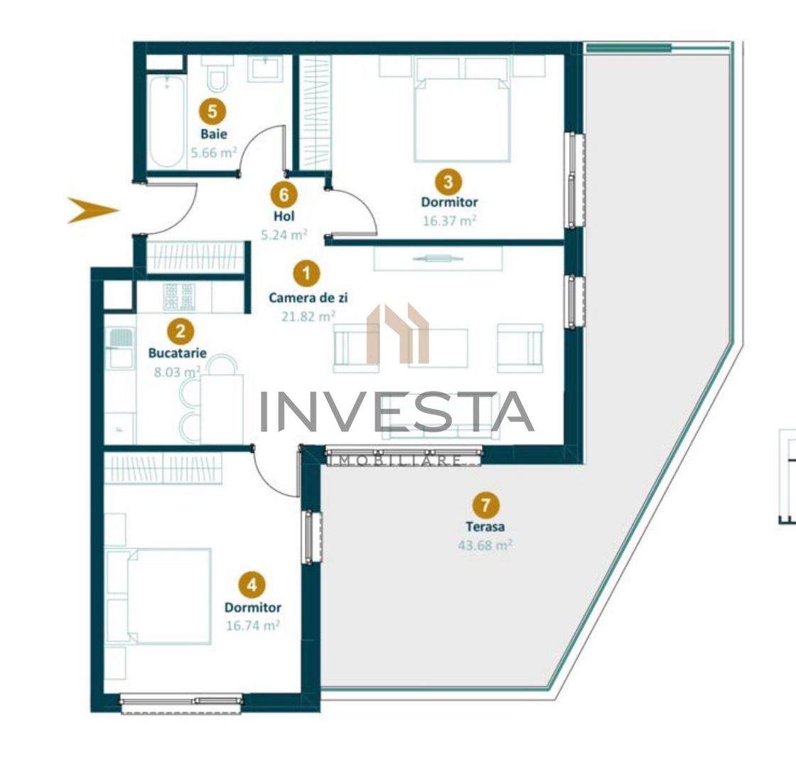 Apartament premium 3 camere  zona Intre Lacuri! - Schiță 3