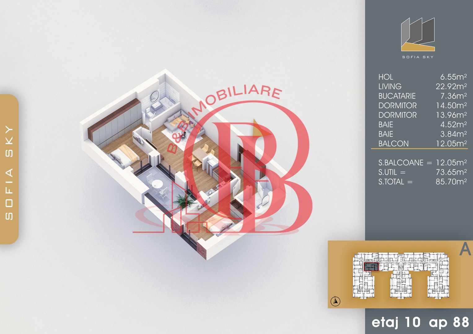 3 camere Bloc Finalizat Incalzire in pardoseala 7 min Metrou - Schiță 4