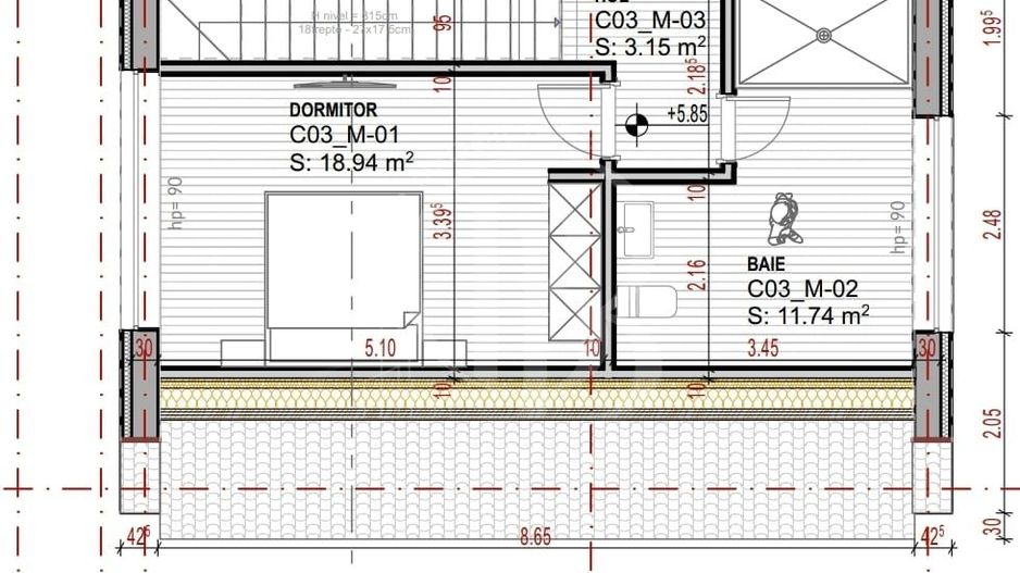 Vilă Triplex 4 Cam Arhitectură Modernă- Grădină Individuală -Panouri solare - Schiță 11