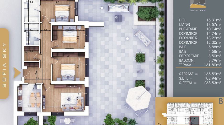 4 camere cu terasa de 165 mp Pallady  7 min Metrou N. Teclu - Schiță 2