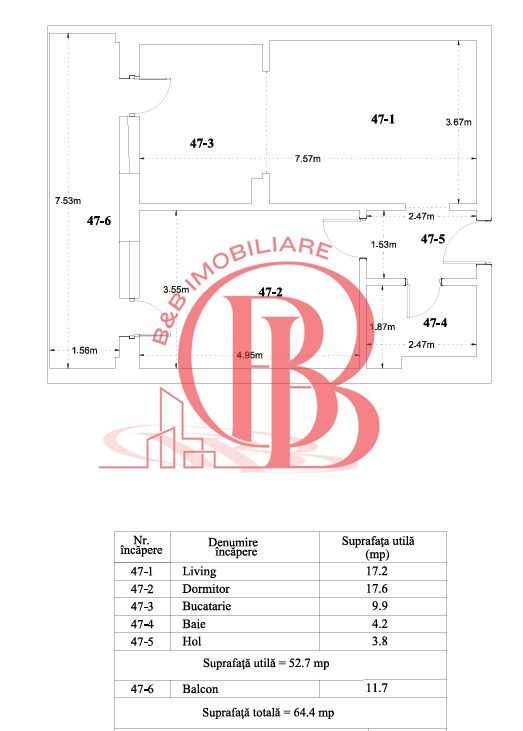 Apartament 2 camere Mobilat Utilat-Th. Pallady Metrou Teclu - Schiță 10