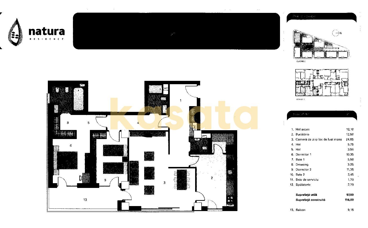 3 camere premium cu balcon generos | Natura Residence Băneasa - Schiță 19