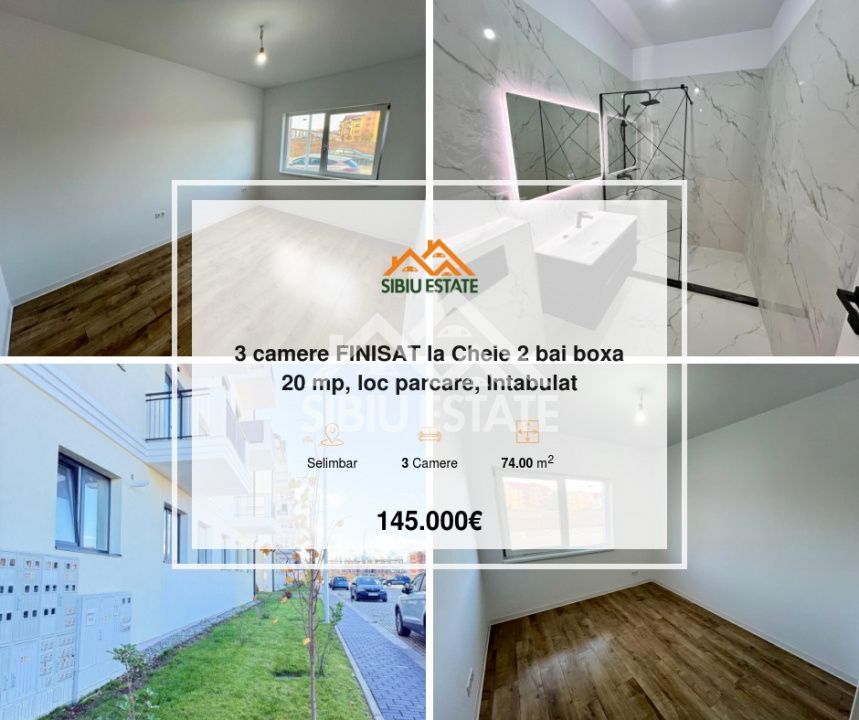 Apartament cu 3 camere, 2 bai, boxa 20 mp. loc de parcare -Finisat la cheie - Poză 9