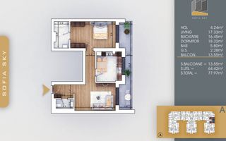 Apartament 2 camere cu 2 bai Finalizat 7 min Metrou Teclu - Schiță 1
