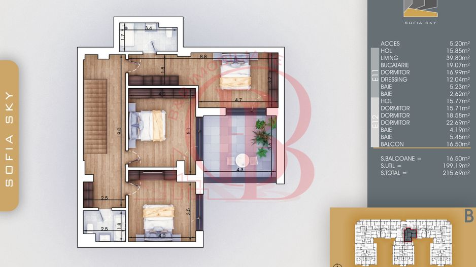 Th. Pallady 5 camere Duplex | Living 40mp | Dormitor 19mp - Schiță 3